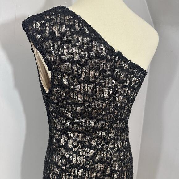 David Meister Black Lace One Shoulder Sequin Cocktail Dress Evening Formal Sz 12 - Picture 8 of 11
